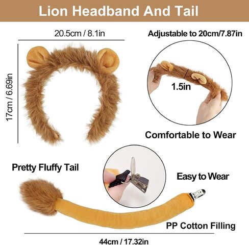 3PCS Lion Costume Accessories Set, Lion Ears Headband Tail and Glitter Face Stickers for Women Halloween Party Cosplay Dress Up in Saudi Arabia