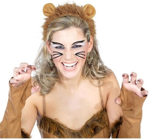 3PCS Lion Costume Accessories Set, Lion Ears Headband Tail and Glitter Face Stickers for Women Halloween Party Cosplay Dress Up in Saudi Arabia