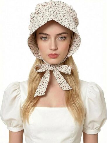 Vintage Costume Hat, Colonial Bonnet Cap with Flower Pattern in Saudi Arabia