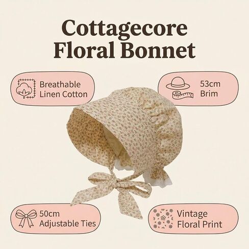 Vintage Costume Hat, Colonial Bonnet Cap with Flower Pattern in Saudi Arabia