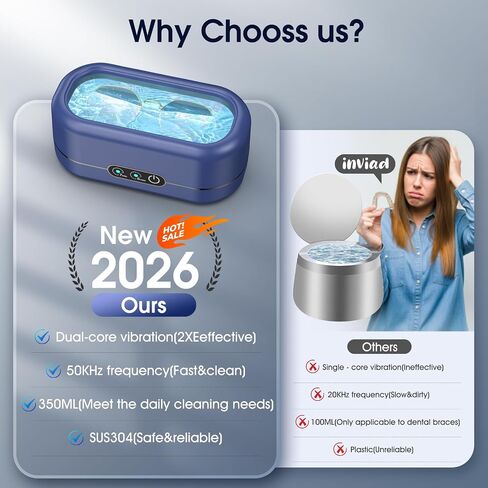 AI Ultrasonic Jewelry Cleaner,50KHz Professional Ultrasonic Cleaner Machine with 304 Stainless Steel for Jewelry, Dentures, Eyeglasses, Rings,Coin, Watch Strap, Hygiene Items (Blue) in Kuwait