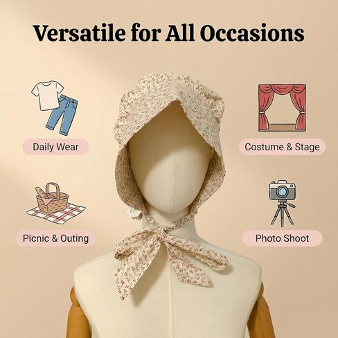 Vintage Costume Hat, Colonial Bonnet Cap with Flower Pattern in Saudi Arabia