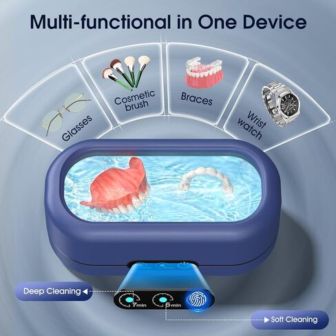 AI Ultrasonic Jewelry Cleaner,50KHz Professional Ultrasonic Cleaner Machine with 304 Stainless Steel for Jewelry, Dentures, Eyeglasses, Rings,Coin, Watch Strap, Hygiene Items (Blue) in Kuwait