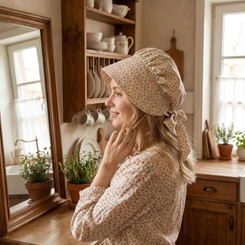 Vintage Costume Hat, Colonial Bonnet Cap with Flower Pattern in Saudi Arabia
