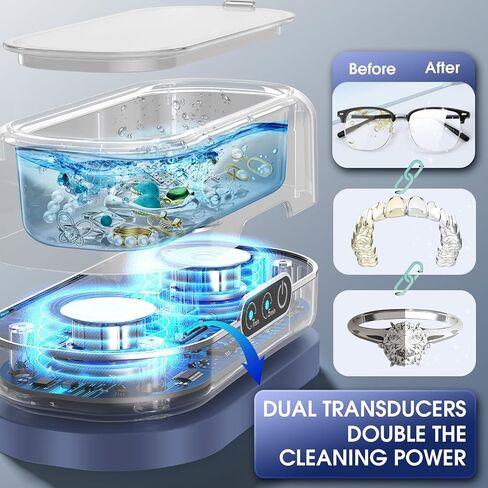 AI Ultrasonic Jewelry Cleaner,50KHz Professional Ultrasonic Cleaner Machine with 304 Stainless Steel for Jewelry, Dentures, Eyeglasses, Rings,Coin, Watch Strap, Hygiene Items (Blue) in Kuwait