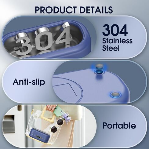 AI Ultrasonic Jewelry Cleaner,50KHz Professional Ultrasonic Cleaner Machine with 304 Stainless Steel for Jewelry, Dentures, Eyeglasses, Rings,Coin, Watch Strap, Hygiene Items (Blue) in Kuwait