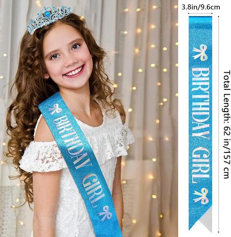 Blue Bow Birthday Decorations Crown and Sash Set for Women Coquette Birthday Decorations Glitter Sash with Blue Bow Glitter Rhinestone Tiara for Party Decor in Saudi Arabia