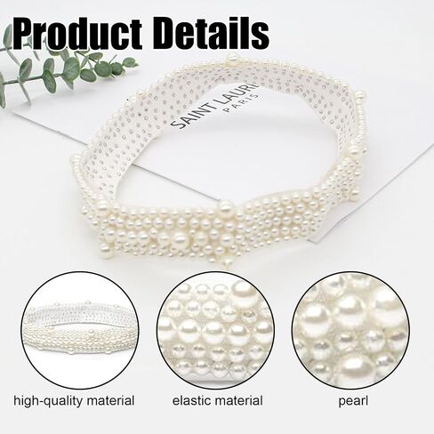 Pearl Hat Bands for Women, White Rhinestone Beaded Stretchy Western Hat Belts, Fit for Fedora Panama Wide Brim Sun Hats for Country Wedding Party Accessories in Kuwait