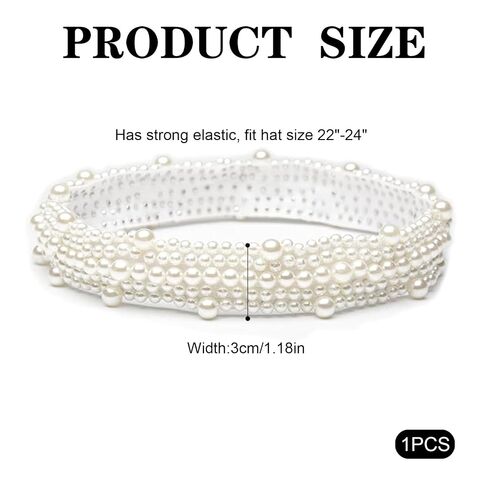 Pearl Hat Bands for Women, White Rhinestone Beaded Stretchy Western Hat Belts, Fit for Fedora Panama Wide Brim Sun Hats for Country Wedding Party Accessories in Kuwait