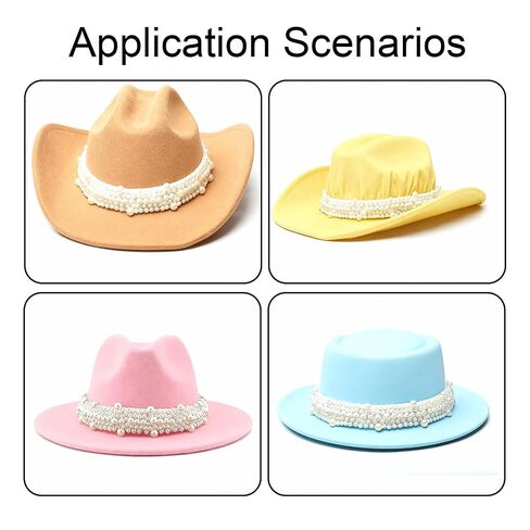 Pearl Hat Bands for Women, White Rhinestone Beaded Stretchy Western Hat Belts, Fit for Fedora Panama Wide Brim Sun Hats for Country Wedding Party Accessories in Kuwait