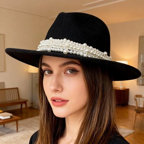 Pearl Hat Bands for Women, White Rhinestone Beaded Stretchy Western Hat Belts, Fit for Fedora Panama Wide Brim Sun Hats for Country Wedding Party Accessories in Kuwait