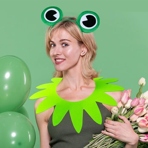 3Pcs Halloween Frog Costume Accessories Adult Frog Headband Green Gloves Collar Toad Cosplay Party Dress Up in Saudi Arabia