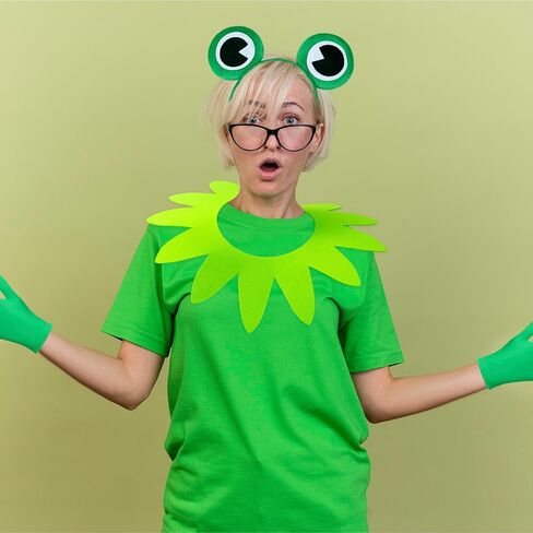 3Pcs Halloween Frog Costume Accessories Adult Frog Headband Green Gloves Collar Toad Cosplay Party Dress Up in Saudi Arabia