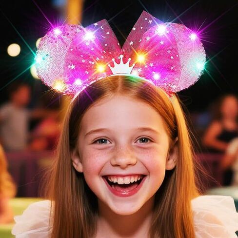 CAKURE Light Up Mouse Ears Headband Pink Led Bow Hair Bands Festival Holiday Hair Accessories for Women in Kuwait