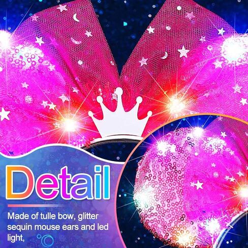 CAKURE Light Up Mouse Ears Headband Pink Led Bow Hair Bands Festival Holiday Hair Accessories for Women in Kuwait