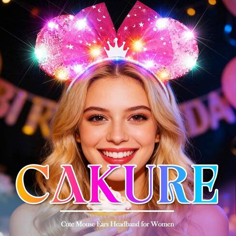 CAKURE Light Up Mouse Ears Headband Pink Led Bow Hair Bands Festival Holiday Hair Accessories for Women in Kuwait