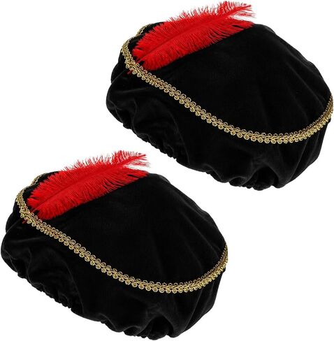 Mikovivi 2pcs Renaissance Hat, Black Medieval Hat with Red Feather Unisex Bard Renaissance Costume Accessories for Women Men Adult in Kuwait