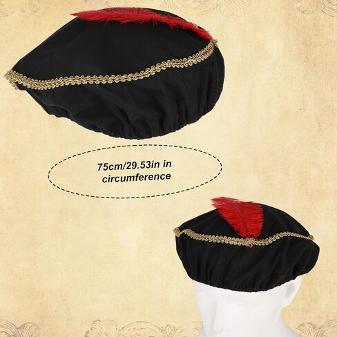 Mikovivi 2pcs Renaissance Hat, Black Medieval Hat with Red Feather Unisex Bard Renaissance Costume Accessories for Women Men Adult in Kuwait