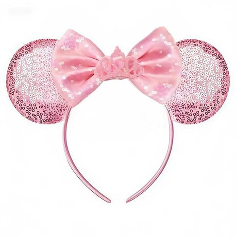 Mouse Ears Headband - Black Satin Bow Hair Accessory with Sparkle Sequins for Theme Parties, Festivals & Daily Wear in Saudi Arabia