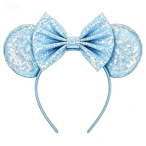 Mouse Ears Headband - Black Satin Bow Hair Accessory with Sparkle Sequins for Theme Parties, Festivals & Daily Wear in Saudi Arabia