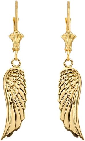 Fine Solid 14k Gold Angel Wing Leverback-Style Earrings in Kuwait