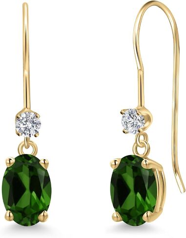 أقراط من الذهب الأصفر عيار 14 قيراط من Gem Stone King وDiopside والكروم الأخضر للنساء | 1.53 قيراط | جوهرة الميلاد الأحجار الكريمة | بيضاوي 7 × 5 مم in Kuwait