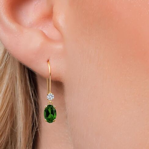 أقراط من الذهب الأصفر عيار 14 قيراط من Gem Stone King وDiopside والكروم الأخضر للنساء | 1.53 قيراط | جوهرة الميلاد الأحجار الكريمة | بيضاوي 7 × 5 مم in Kuwait