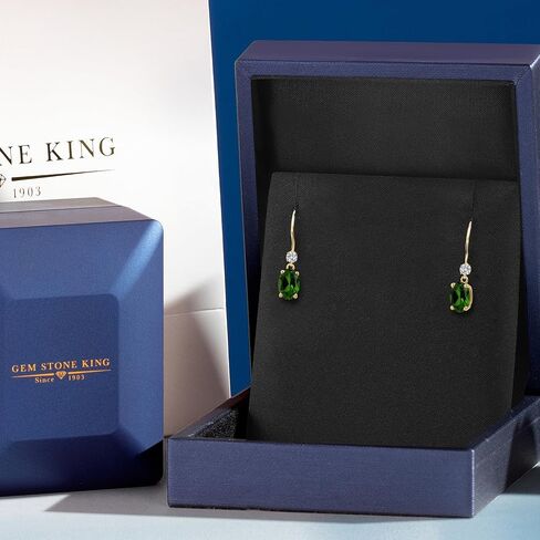 أقراط من الذهب الأصفر عيار 14 قيراط من Gem Stone King وDiopside والكروم الأخضر للنساء | 1.53 قيراط | جوهرة الميلاد الأحجار الكريمة | بيضاوي 7 × 5 مم in Kuwait