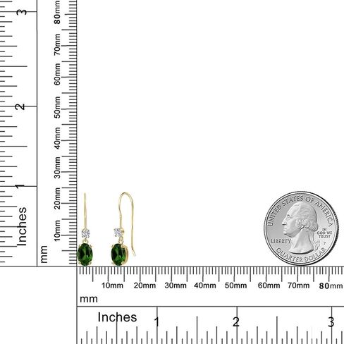 أقراط من الذهب الأصفر عيار 14 قيراط من Gem Stone King وDiopside والكروم الأخضر للنساء | 1.53 قيراط | جوهرة الميلاد الأحجار الكريمة | بيضاوي 7 × 5 مم in Kuwait