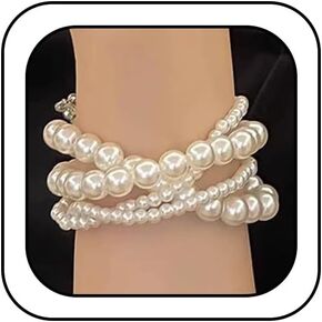 Statement Stackable White Pearl Bracelets for Women Charming, Dainty Vintage Knot Pearls Bracelet Valentine Prom Party Jewelry Gift Y2k Costume Accessories in Saudi Arabia
