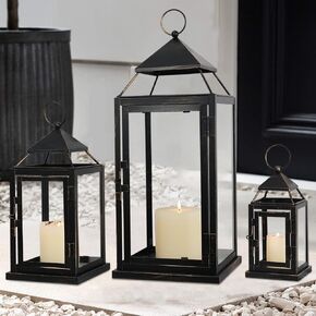 NEEDOMO Lanterns Decorative Outdoor & Indoor, Set of 3 Outdoor Lanterns for Porch, Vintage Candle Lantern Decor for Living Room, Fireplace, Kitchen Dining Table, Patio, Garden, Wedding, White in Kuwait