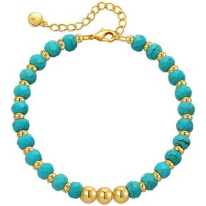 Gold Round Turquoise Beaded Bracelets18K Gold Plated Handmade Cute Bracelet for Women in Saudi Arabia