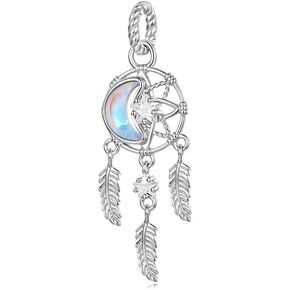 Celestial Bead Charms for Bracelets, Star Moon Dreamcatcher Dangle Charms, Silver Tone Copper, Glass Resin CZ Accents, Charm Beads for Women Jewelry Making, Gift Box Included in Saudi Arabia