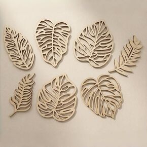 WONGSAI 7 Pcs Wooden Palm Leaves Wall Art, Tropical Boho Farmhouse Decor, Natural Wood Hollow Carved, 3D Jungle Leaf Wall Hanging for Living Room Bedroom Kitchen Office in Saudi Arabia