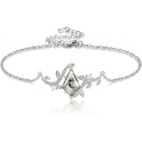 Aihpos Natural Moss Agate Bracelets For Women 925 Sterling Silver Heart/Round/Kite Cut Green Moss Charm Bracelet Unique Gemstone Link Bracelet For Her in Kuwait