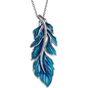 GW Blue Feather Pendant Necklace for Women Trendy, 925 Sterling Silver Boho Necklaces for Women with Bohemian Style Jewelry for Daily Casual and Vacation, Spiritual Blessing for Best Friends and Family in Saudi Arabia