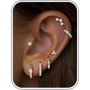M MOOHAM Hypoallergenic Small Gold Hoop Earrings Set for Women, Dainty 14K Gold Plated Earring for Sensitive Ears CZ Huggie Hoops Cartilage Earring Stacks Jewelry Gifts for Women in Kuwait