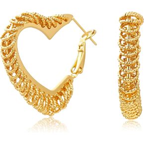 18K Gold Plated Heart Hoop Earrings for Women Lightweight Statement Hypoallergenic Hoops wtih S925 Sterling Silver Post Cute Earrings in Saudi Arabia