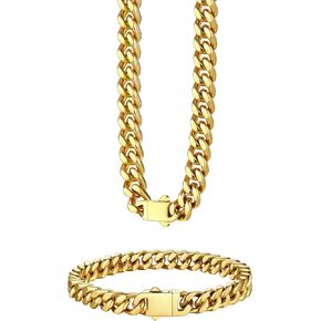 Bestyle 7mm 9.1 Inch 18K Gold Filled Miami Cuban Chains Bracelets Cool Causal Style Stainless Steel Curb Link Chain Bracelet, Sturdy & Durable 7mm Men Gold Chain Necklace 20" in Saudi Arabia