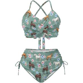 Womens 2 Piece Swimsuit Bathing Suit Cross Straps Top High Waisted Tommy Control Bottom Bikini Set for Board Surf in Saudi Arabia
