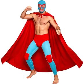 Men Mexican Wrestler Costume Luchador Cape Mask Pants Mexicano Disfraz Halloween Themed Party Outfit in Saudi Arabia