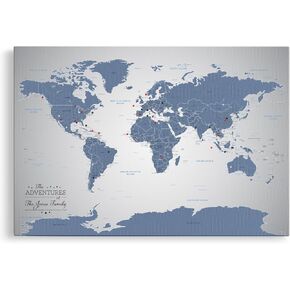 Push Pin Travel Maps Blue Ice World Canvas – Personalized Travel Map with Pins, Decorative Wall Art – Gallery Wrap – 30" x 45" in Saudi Arabia