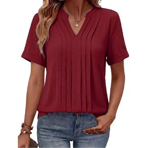 Women Tops Short Sleeve V Neck Blouses Loose Fit Dressy Casual Work Shirts 2026 Summer Vacation Clothes in Saudi Arabia