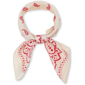 Square Neck Scarf for Women, 26.7 Inch Red and Beige Satin Printed Neckerchief for Women Hair, Soft Medium Square Bandanas in Kuwait