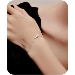 Silver Thin Link Bracelet Sparkling CZ Dainty Airplane Cross Bracelets for Women Infinity Heart Adjustable Bracelets Simple Unique Birthday Bangles Gifts for Lover Stewardess Pilots, Large, in Saudi Arabia