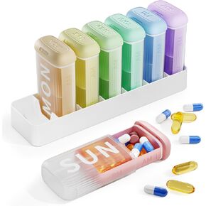 Daviky Pill Organizer 2 Times a Day, AM PM Pill Organizer 7 Day with 7 Removable Daily Cases, Weekly Pill Box with Large Print Labels, Easy Open Travel Pill Case for Vitamins and Medication, Rainbow in Saudi Arabia