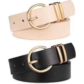 Leather Belts for Women's 2 Pack Casual Fashion Waist Belt with Gold Buckle for Jeans Dresses Pants in Saudi Arabia
