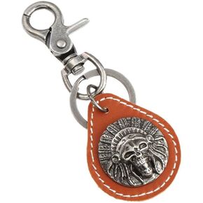 Punk Indian Skull Keychain for Men Leather Key Ring Holder Car Keys Chain for Bag Purse Jeans in Saudi Arabia