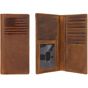 Slim Bifold Wallet for Men and Women, Long Natural Full Grain Handmade Tall Checkbook Muti Credit Card 1 ID Chequebook Wallet Full Grain Leather Gift Wallet for Cowboys SD 033 (Flag Vintage) in Saudi Arabia