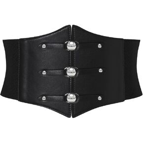 Women Corset Belt Wide Stretchy Waspie Elastic Waist Belt with Silver Rivet for Daily Cosplay Costume in Saudi Arabia